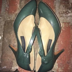 Green leather bow heels
